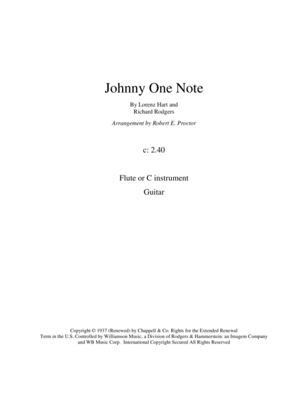 Johnny One Note For Flute And Guitar Sheet Music