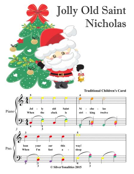 Jolly Old Saint Nicholas Easy Piano Sheet Music With Colored Notes Sheet Music