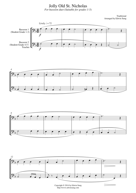 Jolly Old St Nicholas For Bassoon Duet Suitable For Grades 1 5 Sheet Music