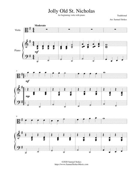 Jolly Old St Nicholas For Beginning Viola With Optional Piano Accompaniment Sheet Music