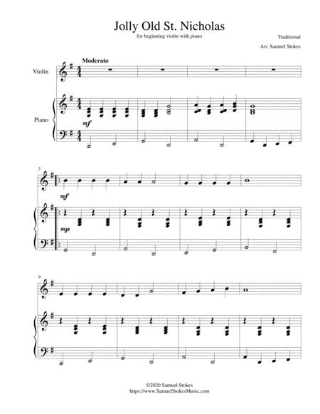 Jolly Old St Nicholas For Beginning Violin With Optional Piano Accompaniment Sheet Music