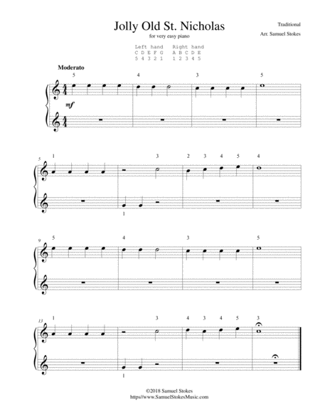 Jolly Old St Nicholas For Very Easy Piano Sheet Music