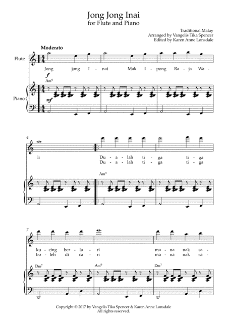 Free Sheet Music Jong Jong Inai For Flute And Piano