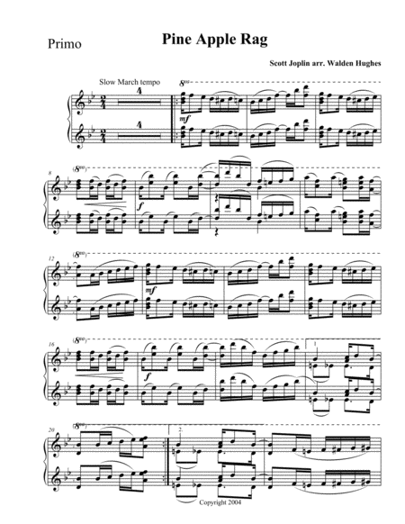 Free Sheet Music Joplin Pineapple Rag Piano Duet 1 Piano 4 Hands