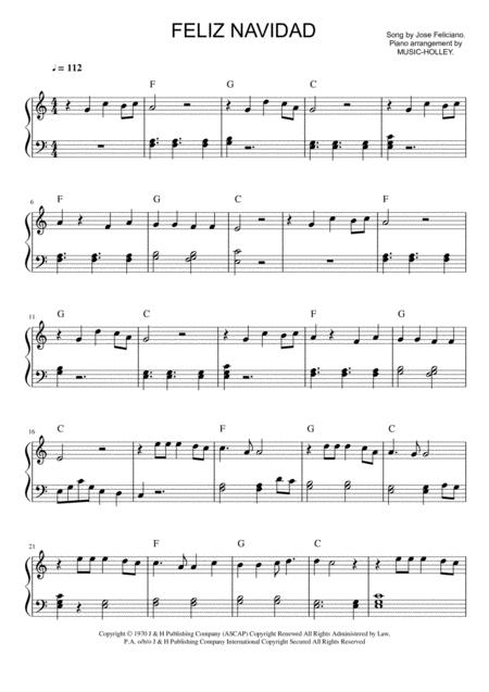 Jos Feliciano Feliz Navidad In C Easy Piano Sheet Sheet Music