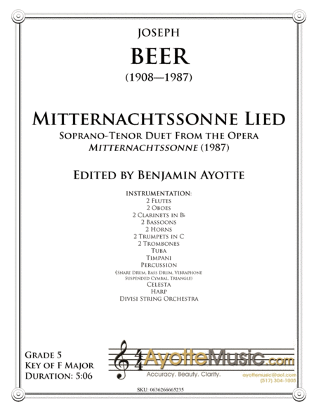 Joseph Beer Mitternachtssonne Lied Soprano Tenor Duet From The Opera Mitternachtssonne 1987 Sheet Music