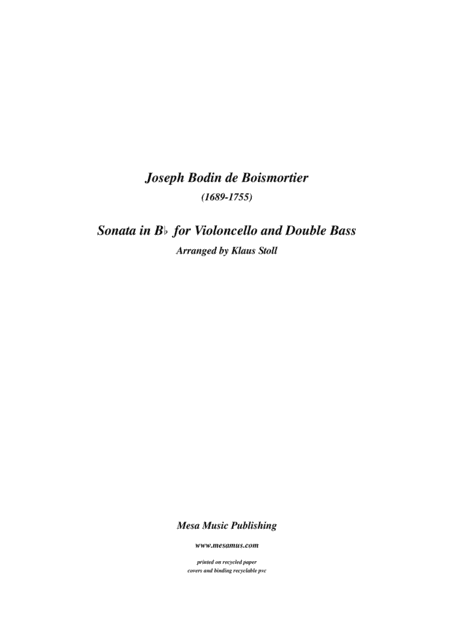 Joseph Boismortier 1689 1734 Sonata In Bb Major For Double Bass And Cello Transcribed And Edited By Klaus Stoll Sheet Music