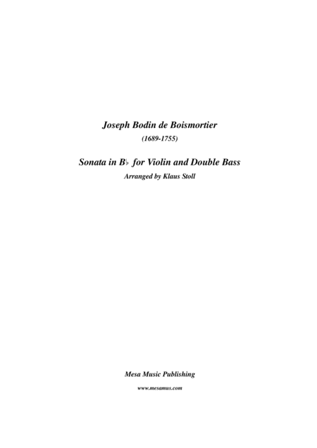 Joseph Boismortier 1689 1734 Sonata In Bb Major For Double Bass And Violin Transcribed And Edited By Klaus Stoll Sheet Music