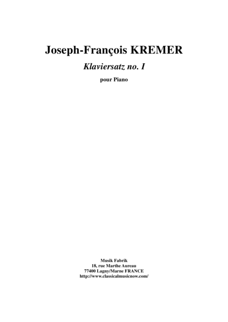 Free Sheet Music Joseph Franois Kremer Klaviersatz No 1