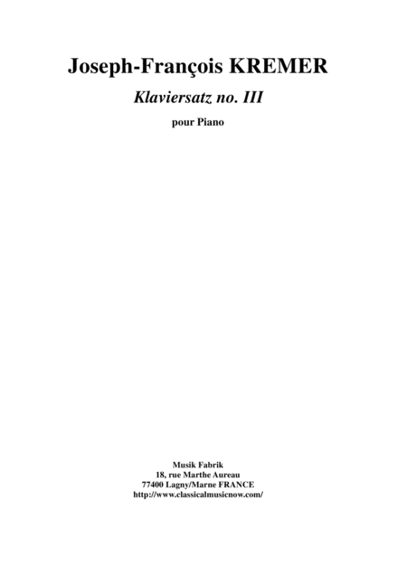 Free Sheet Music Joseph Franois Kremer Klaviersatz No 3