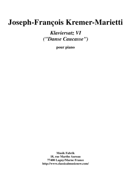 Free Sheet Music Joseph Franois Kremer Klaviersatz No 6