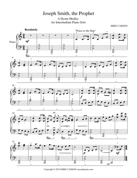 Free Sheet Music Joseph Smith The Prophet Hymn Medley For Early Intermediate Piano Solo