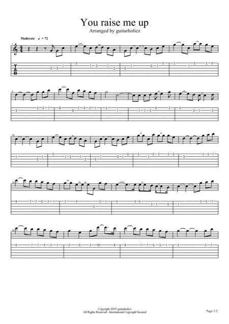 Josh Groban You Raise Me Up Guitar Fingerstyle Melody Part Only Sheet Music