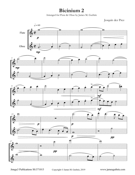 Free Sheet Music Josquin Bicinium 2 For Flute Oboe