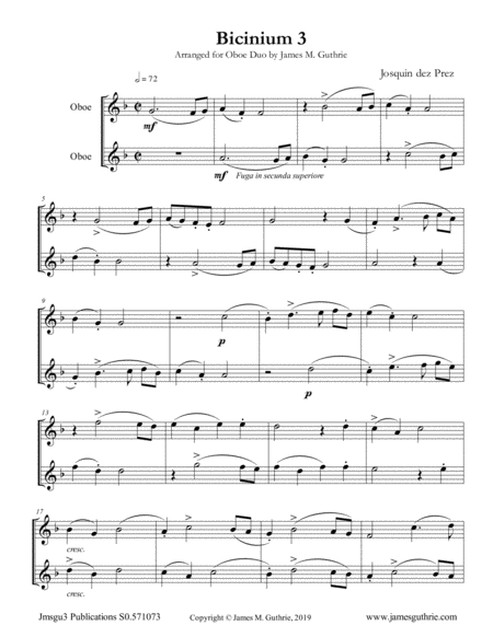 Free Sheet Music Josquin Bicinium 3 For Oboe Duo
