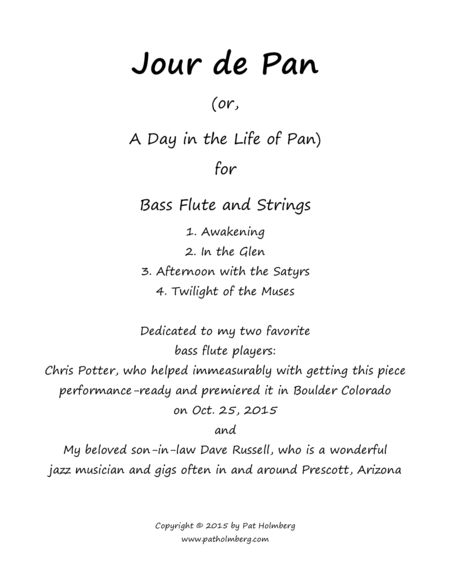 Jour De Pan For Bass Flute And Strings Master Score Sheet Music