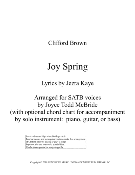 Free Sheet Music Joy Spring