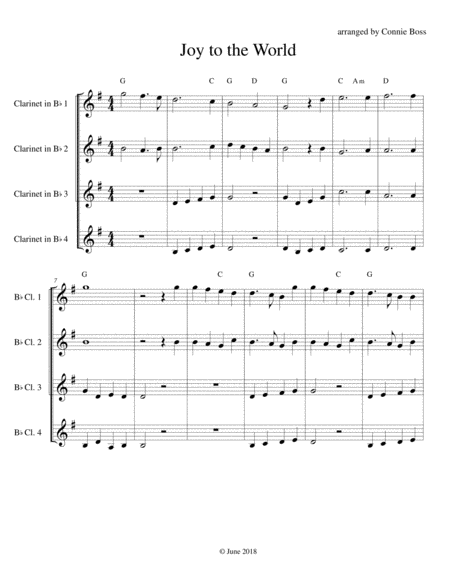 Free Sheet Music Joy To The World Clarinet Quartet