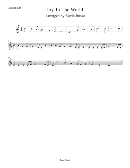 Joy To The World Easy Key Of C Clarinet Sheet Music