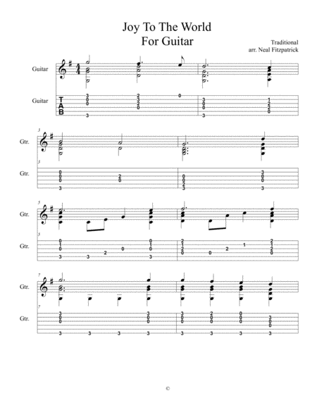 Joy To The World For Guitar Sheet Music