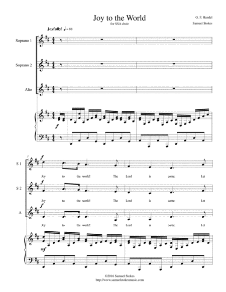 Joy To The World For Ssa Choir With Piano Accompaniment Sheet Music