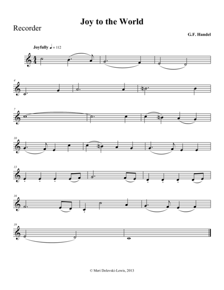 Joy To The World Recorder Piano Sheet Music