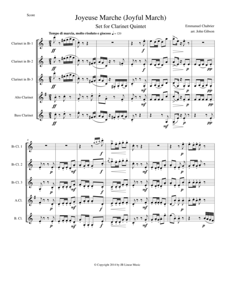 Joyful March Set For Clarinet Quintet Chabrier Joyeuse Marche Sheet Music