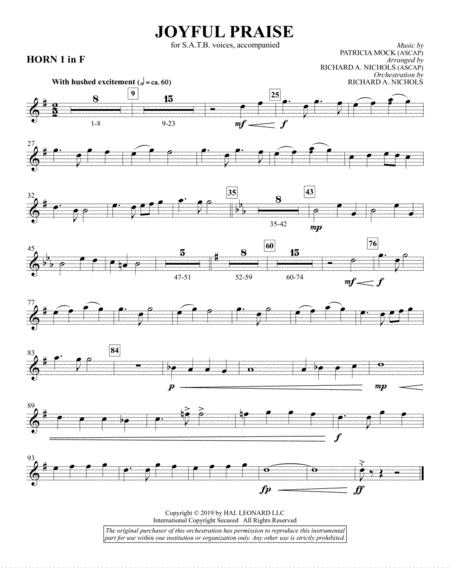 Free Sheet Music Joyful Praise F Horn 1