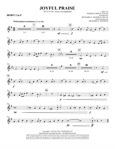 Free Sheet Music Joyful Praise F Horn 2