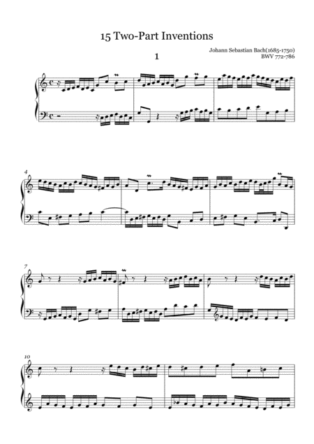 Js Bach 15 Two Part Inventions Bwv772 786 Clean Version Sheet Music