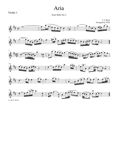 Free Sheet Music Js Bach Aria From Suite No 3 For String Quartet Cb204