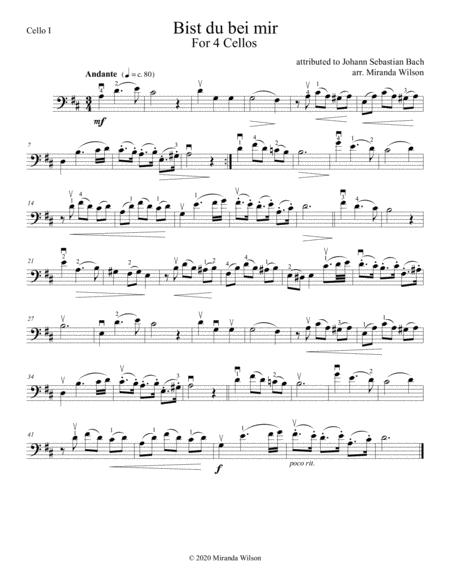 Free Sheet Music Js Bach Bist Du Bei Mir For 4 Cellos