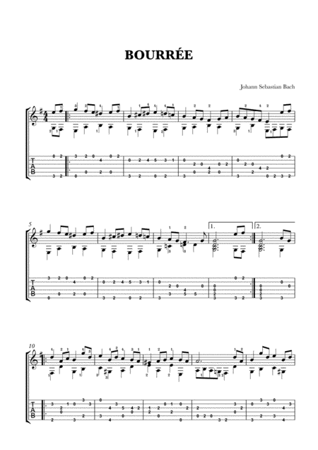 Js Bach Bourre Guitar Notation And Tabs Sheet Music