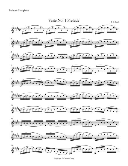 Js Bach Cello Suite No 1 In G Major Bwv 1007 I Prelude Arranged For Baritone Saxophone Sheet Music