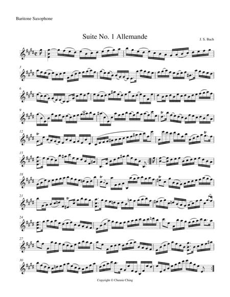 Free Sheet Music Js Bach Cello Suite No 1 In G Major Bwv 1007 Ii Allemande Arranged For Baritone Saxophone