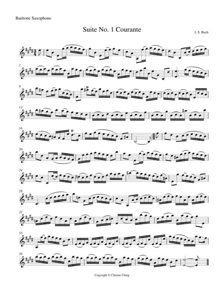 Js Bach Cello Suite No 1 In G Major Bwv 1007 Iii Courante Arranged For Baritone Saxophone Sheet Music