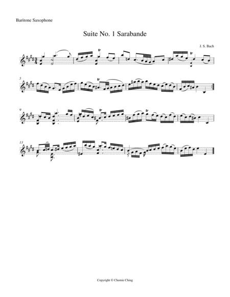 Js Bach Cello Suite No 1 In G Major Bwv 1007 Iv Sarabande Arranged For Baritone Saxophone Sheet Music