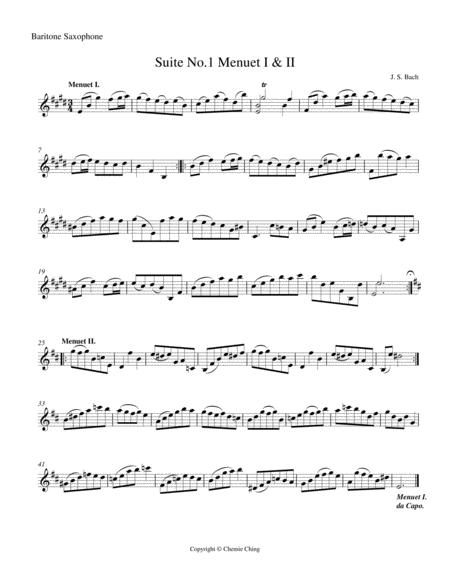 Js Bach Cello Suite No 1 In G Major Bwv 1007 V Vi Menuett I Ii Arranged For Baritone Saxophone Sheet Music