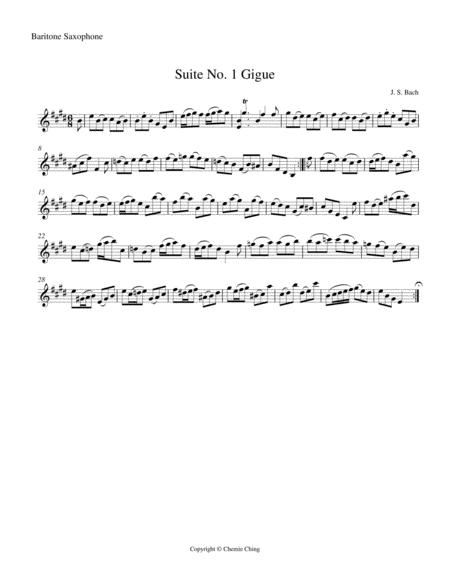 Js Bach Cello Suite No 1 In G Major Bwv 1007 Vi Gigue Arranged For Baritone Saxophone Sheet Music