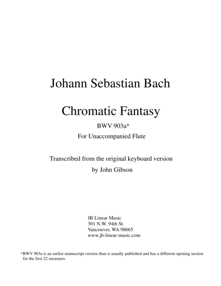 Free Sheet Music Js Bach Chromatic Fantasy Set For Solo Unaccompanied Flute