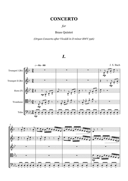 Free Sheet Music Js Bach Concerto Bwv 596 For Brass Quintet