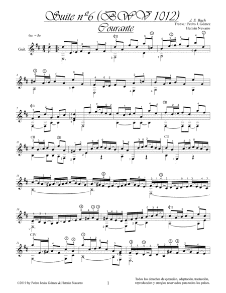 Js Bach Courante Bwv 1012 6th Suite Cello Guitar Arr P J Gmez H Navarro Edition Sheet Music