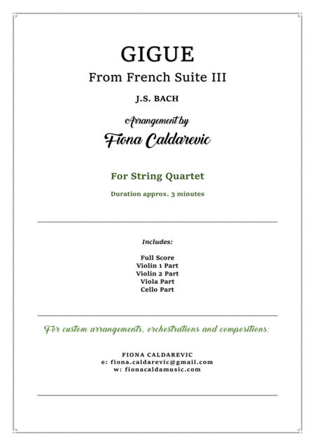 Js Bach Gigue From French Suite Iii For String Quartet Sheet Music