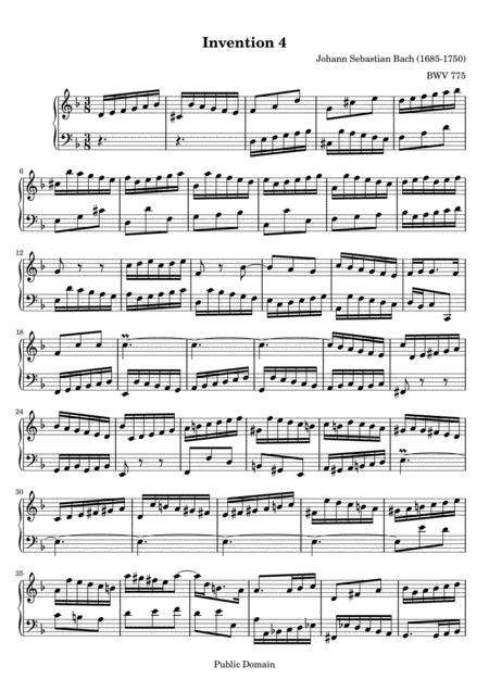 Free Sheet Music Js Bach Invention 4 In D Minor Bwv 775 Original Version