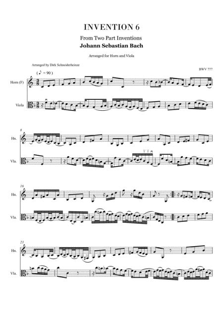 Free Sheet Music Js Bach Invention 6 Arranged For Horn And Viola