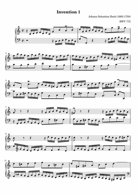 Js Bach Invention No 1 In C Major Bwv 772 Original Complete Version Sheet Music