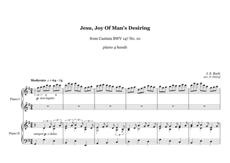 Js Bach Jesu Joy Of Mans Desiring From Cantata Bwv 147 No 10 1 Piano 4 Hands Sheet Music