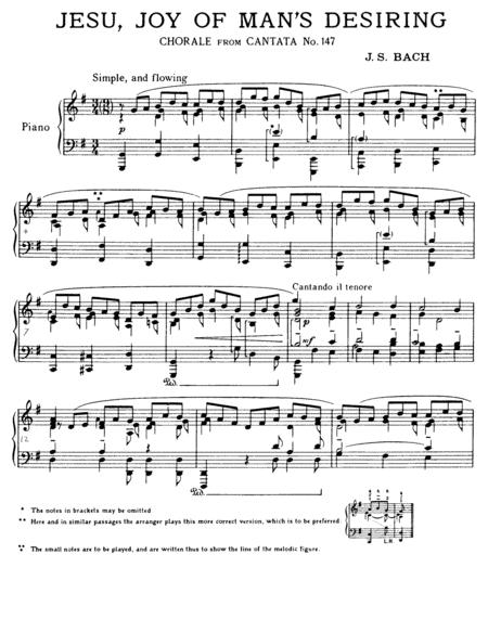 Js Bach Jesu Joy Of Mans Desiring Original Version Sheet Music