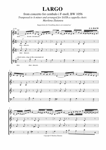 Free Sheet Music Js Bach Largo Bw 1056