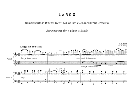 Free Sheet Music Js Bach Largo From Concerto In D Minor Bwv 1043 1 Piano 4 Hands